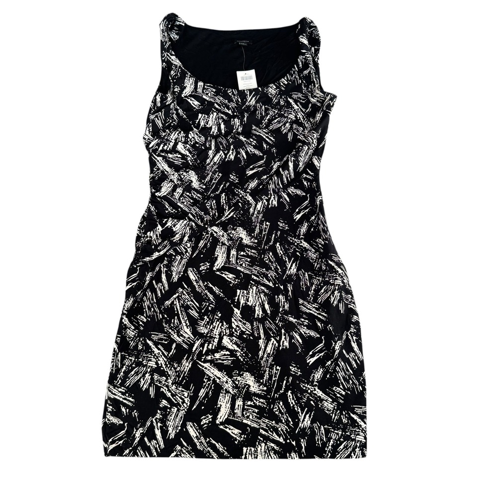 Ann Taylor Olivia Dress Black White Abstract Brushstroke Ruched Sheath Sz 2 NEW